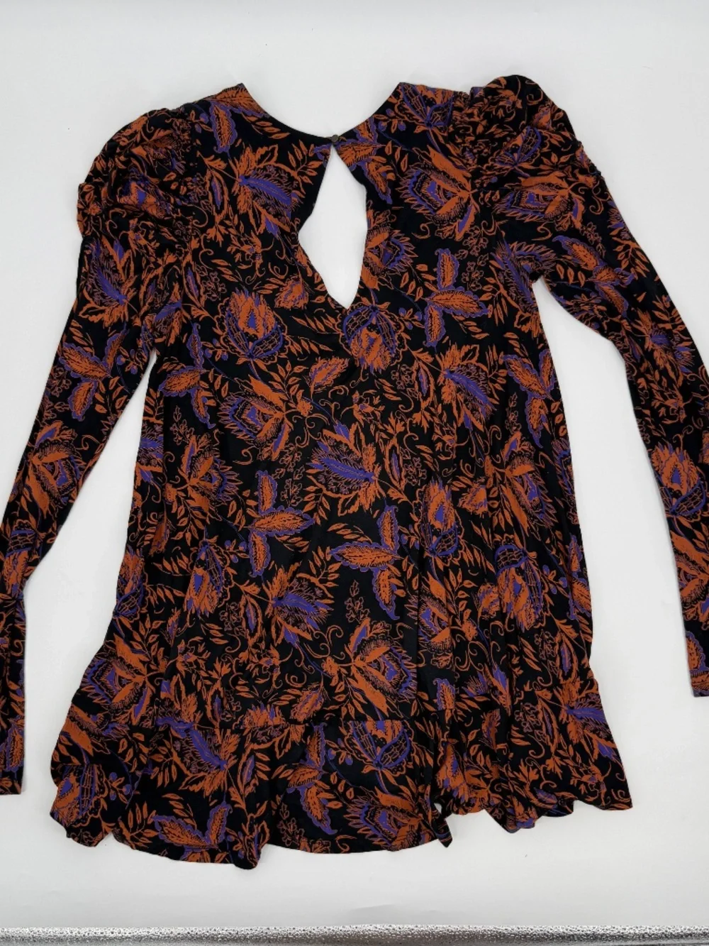Free People Black Orange Floral Whimsigoth Witchy Keyhole Mini Dress Women S